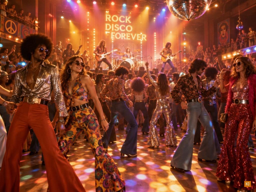 Disco Mode 70er Schlaghose Ikonen bei Rockmusik Stil Disco Mode 70er Schlaghose Ikonen bei Rockmusik Stil