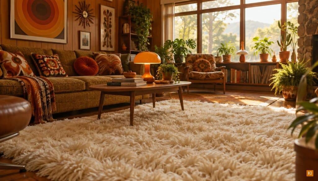70er Jahre Flokati Teppich als Retro Trend im Wohnzimmer 70er Jahre Flokati Teppich als Retro Trend im Wohnzimmer