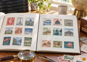 Alte Briefmarken sammeln im Vintage Album